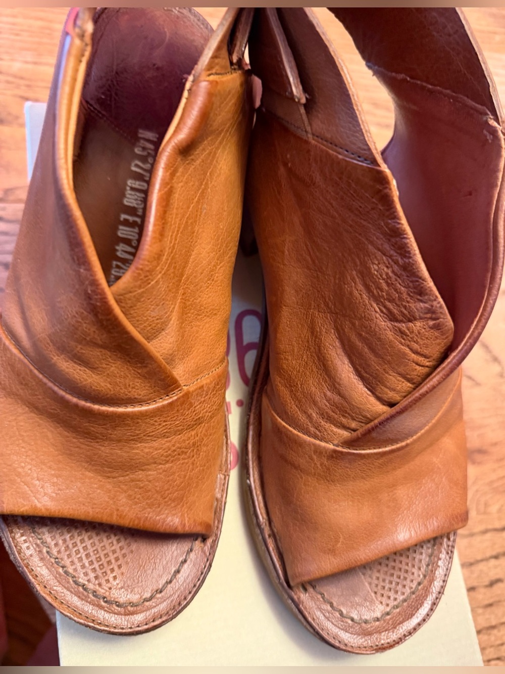 A.S.98 Women's Tan Leather Open-Toe Wedge Sandals